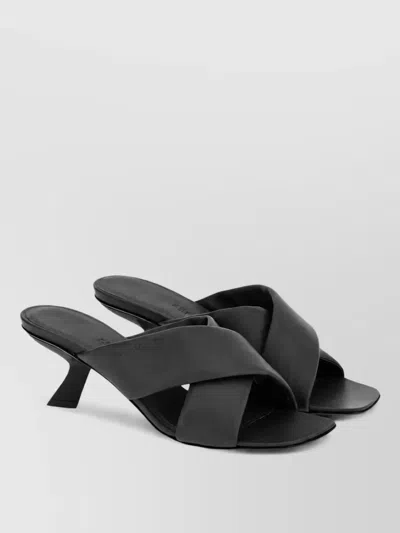 Ferragamo Leather Crossover Slip-on Heeled Sandals In Black