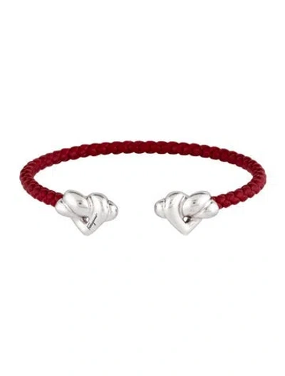 Pre-owned Ferragamo Leather Cuff Bracelet, 7" In Red