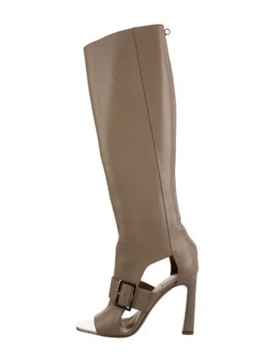 Pre-owned Ferragamo Leather Cutout Accent Boots In Neutral