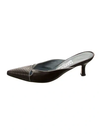 Pre-owned Ferragamo Leather Cutout Accent Mules In Black