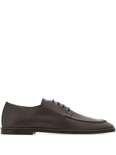 Ferragamo Leather Derby Shoes In 褐色