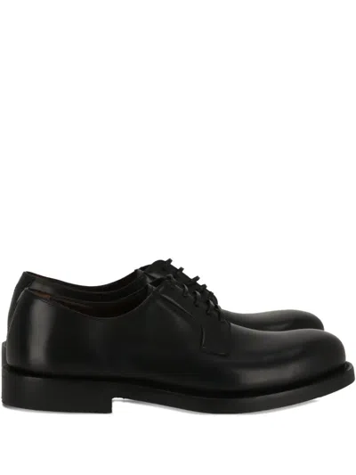 Ferragamo Leather Derby Shoes In Black