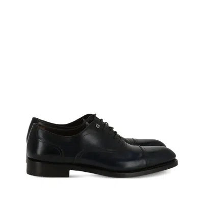 Ferragamo Leather Derby Shoes In Black