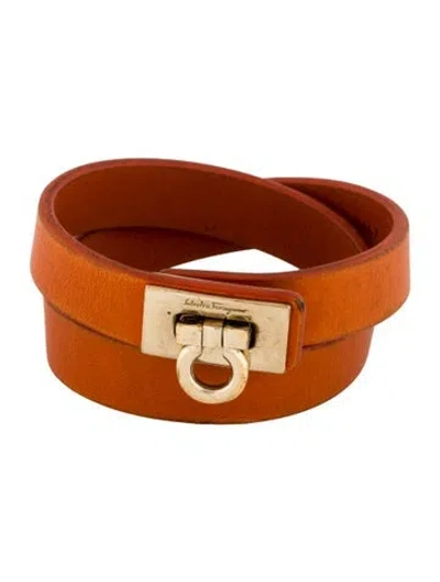 Pre-owned Ferragamo Leather Double Wrap Bracelet In Orange