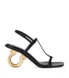 Ferragamo Elina 70 T-strap Leather Sandals In Black