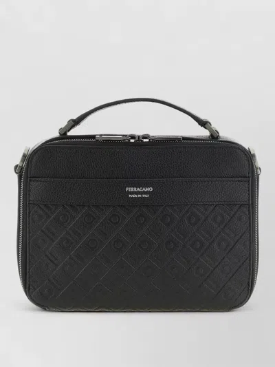 Ferragamo Leather Embossed Crossbody Shoulder Bag In Black