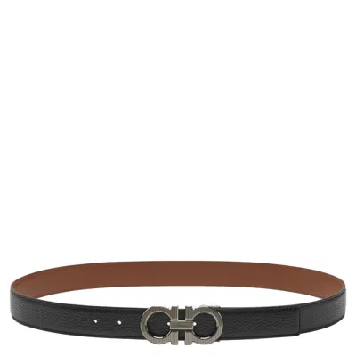 Ferragamo Leather Embroidered Belt In Black