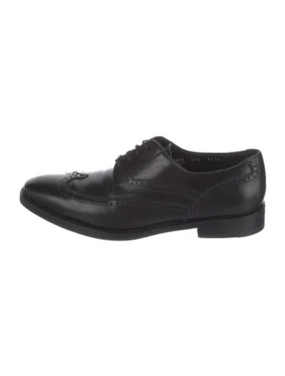 Pre-owned Ferragamo Leather Eyelet Trim Brogues In Black