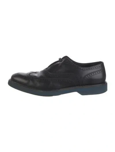 Pre-owned Ferragamo Leather Eyelet Trim Brogues In Black