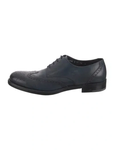 Pre-owned Ferragamo Leather Eyelet Trim Brogues In Blue