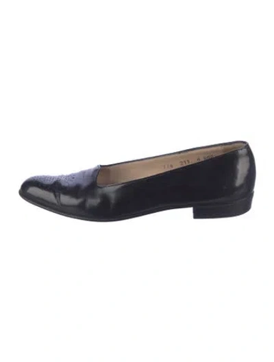 Pre-owned Ferragamo Leather Eyelet Trim Loafers In Blue