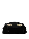 Ferragamo Black Leather And Feathers Hug Clutch In Black
