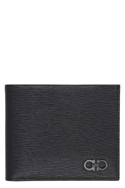 Ferragamo Leather Flap-over Wallet In Black