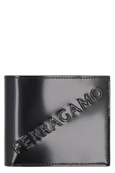 Ferragamo Leather Flap-over Wallet In Black