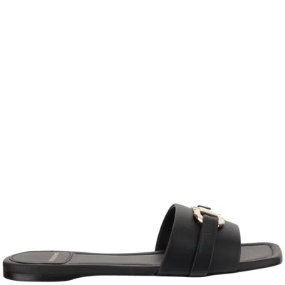 FERRAGAMO LEATHER FLAT SANDALS WITH LOGO