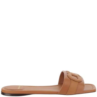 Ferragamo Leather Flat Sandals With Logo