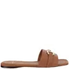 Ferragamo Leather Flat Sandals With Logo In Brown