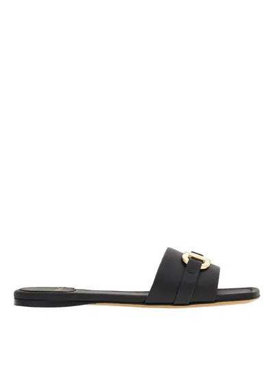 Ferragamo Black Gancini Slippers