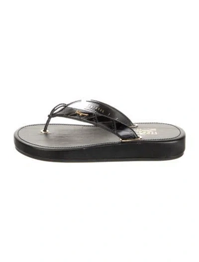 Pre-owned Ferragamo Leather Flip Flops In Black