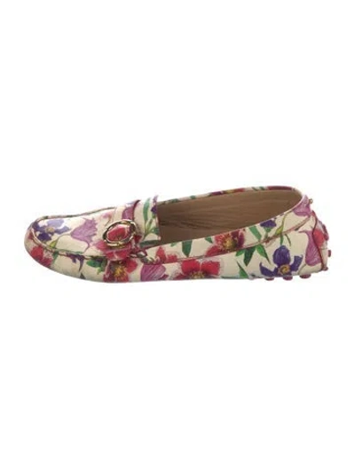 Pre-owned Ferragamo Leather Floral Print Loafers In Neutral