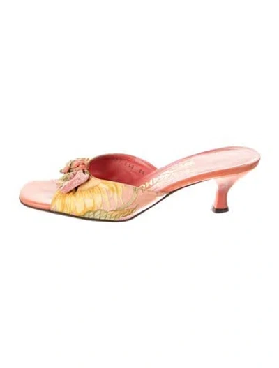Pre-owned Ferragamo Leather Floral Print Slides In Pink