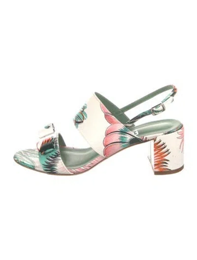 Pre-owned Ferragamo Leather Floral Print Slingback Sandals In Multi