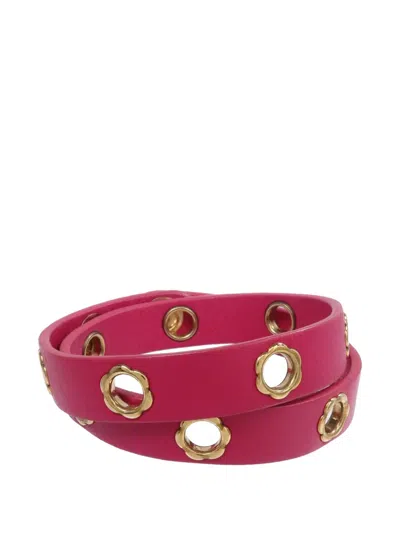 Pre-owned Ferragamo Leather Flower Eyelet Bracelet In Pink
