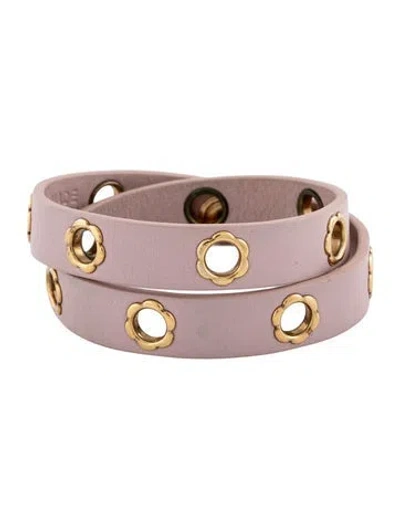 Pre-owned Ferragamo Leather Flower Stud Double Wrap Bracelet In Pink