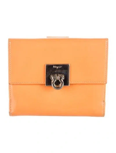 Pre-owned Ferragamo Leather French Purse In Orange