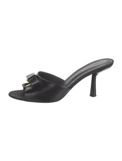 Pre-owned Ferragamo Leather Fringe Trim Accent Mules In Black
