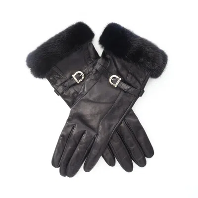 Pre-owned Ferragamo Leather Fur Short Gloves () In Black