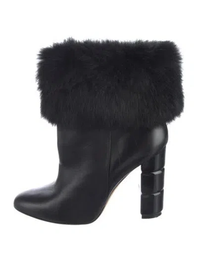 Pre-owned Ferragamo Leather Fur Trim Boots In Black