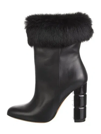 Pre-owned Ferragamo Leather Fur Trim Boots In Black
