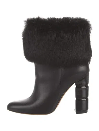 Pre-owned Ferragamo Leather Fur Trim Boots In Black