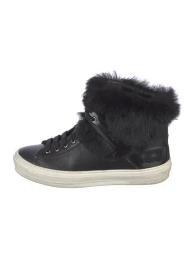 Pre-owned Ferragamo Leather Fur Trim Lace-up Boots In Black
