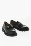 Ferragamo Leather Galles Loafers With Iconic Morset In Black