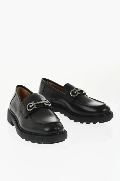 FERRAGAMO LEATHER GALLES LOAFERS WITH ICONIC MORSET