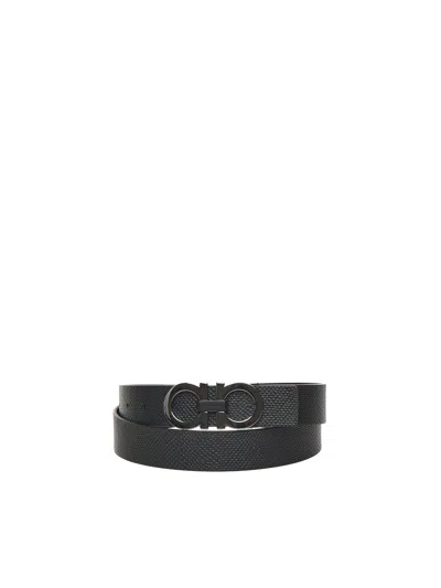 Ferragamo Leather Gancini Belt In Black