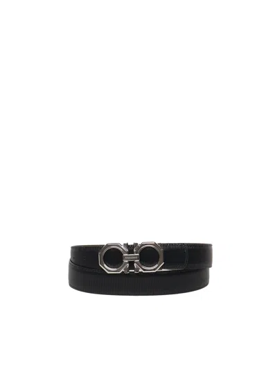 Ferragamo Leather Gancini Belt In Black