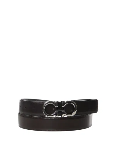 Ferragamo Leather Gancini Belt In Black