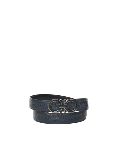 Ferragamo Adjustable Calfskin Belt In Blue