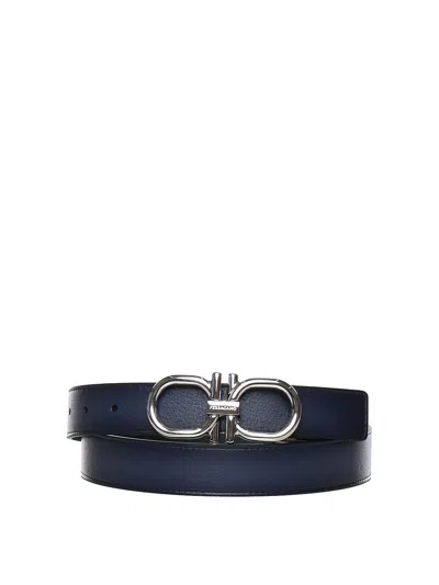 Ferragamo Leather Gancini Belt In Blue