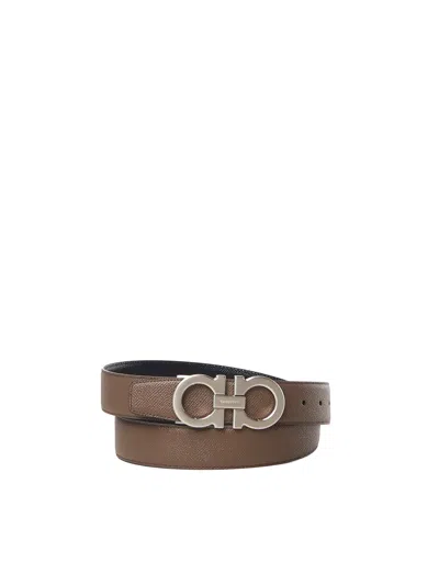 Ferragamo Leather Gancini Belt In Brown