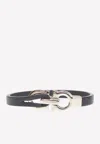 Ferragamo Leather Gancini Bracelet In Navy