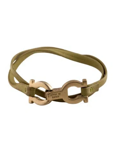 Pre-owned Ferragamo Leather Gancini Double Wrap Bracelet In Green