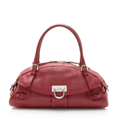 Ferragamo Leather Gancini Marisa Satchel In Red