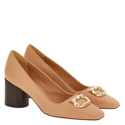 Ferragamo Leather Gancini Ornament Pumps In Brown