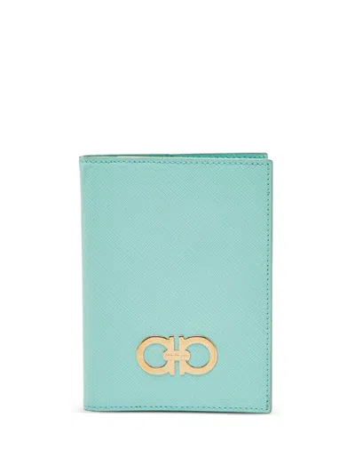 Pre-owned Ferragamo Leather Gancini Passport Holder In Blue