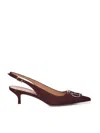 Ferragamo Sara 40 Gancini Suede Slingback Pumps In Burgundy
