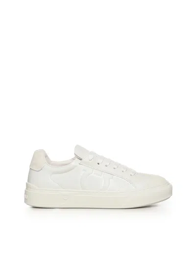 Ferragamo White Calf Leather Bos Taurus Sneakers In Gray